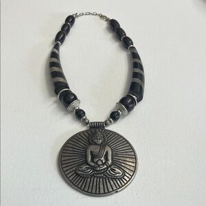 Zen Collection Silver and Black Buddha Necklace